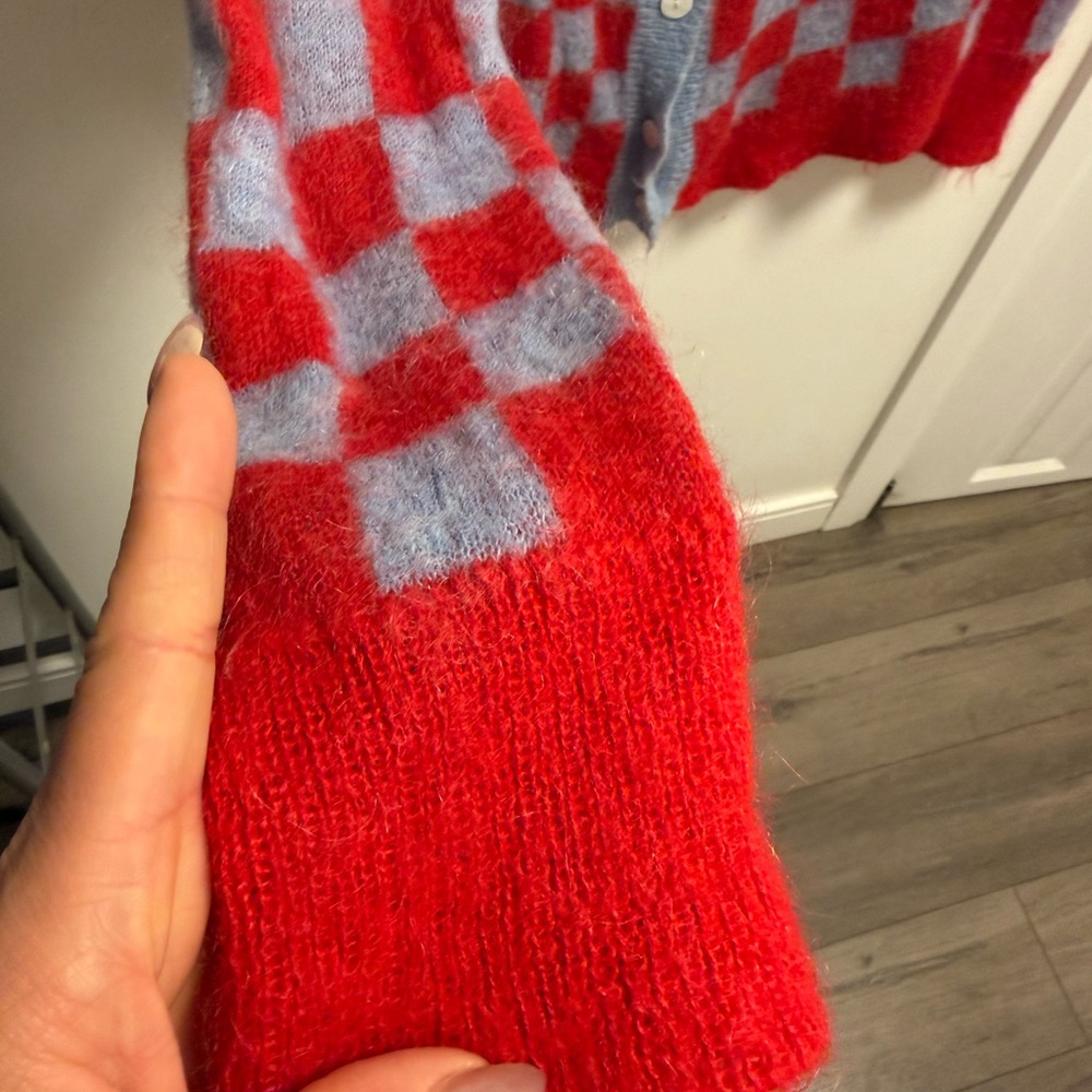 OAK + FORT Red and Blue Checkered Cardigan - Picture 4 of 5